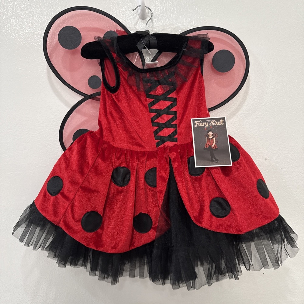 Fairy Dust Ladybug Costume Girls Red Black New‎ Dress Wings Headband Set